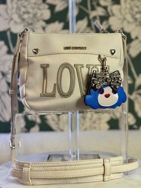 Love Moschino Cream 'LOVE' Crossbody Bag with Removable Crystal Charm RARE
